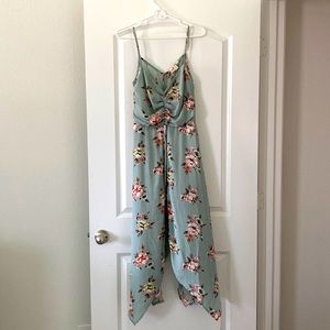 Green/blue romper with long length flow but shorts attached. Worn once